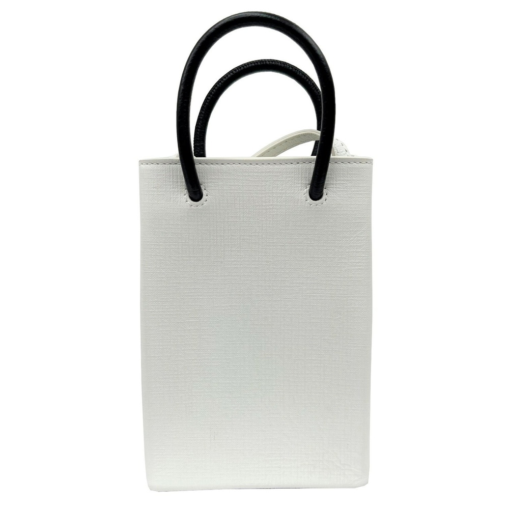 BALENCIAGA Shopping Phone Holder Leather Shoulder Bag White